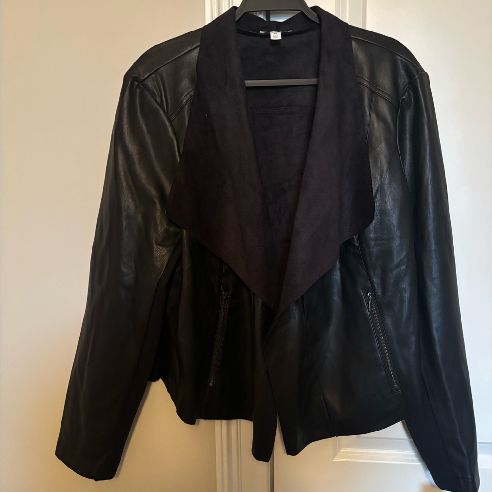 Bar III Black Leather Jacket with Dark Lapel